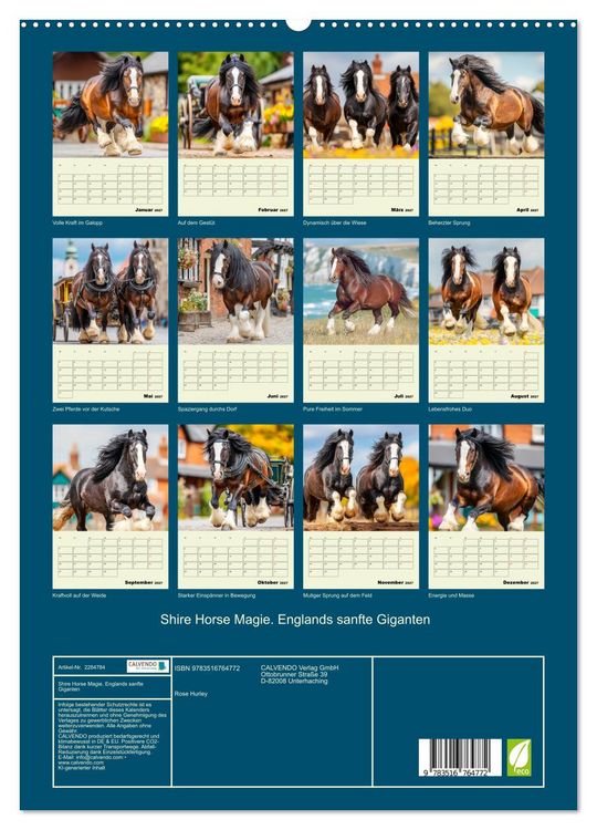 Produktbild: Shire Horse Magie. Englands sanfte Giganten (hochwertiger Premium Wandkalender 2027 DIN A2 hoch), Kunstdruck in Hochglanz