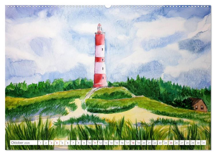 Produktbild: Gemalte Leuchtt&uuml;rme - Mit Pinsel und Farbe entlang der deutschen K&uuml;ste (Wandkalender 2026 DIN A2 quer), CALVENDO Monatskalender