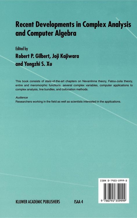 Produktbild: Recent Developments in Complex Analysis and Computer Algebra
