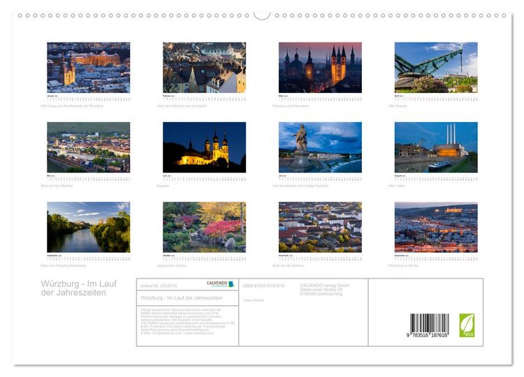 Produktbild: W&uuml;rzburg - Im Lauf der Jahreszeiten (hochwertiger Premium Wandkalender 2026 DIN A2 quer), Kunstdruck in Hochglanz