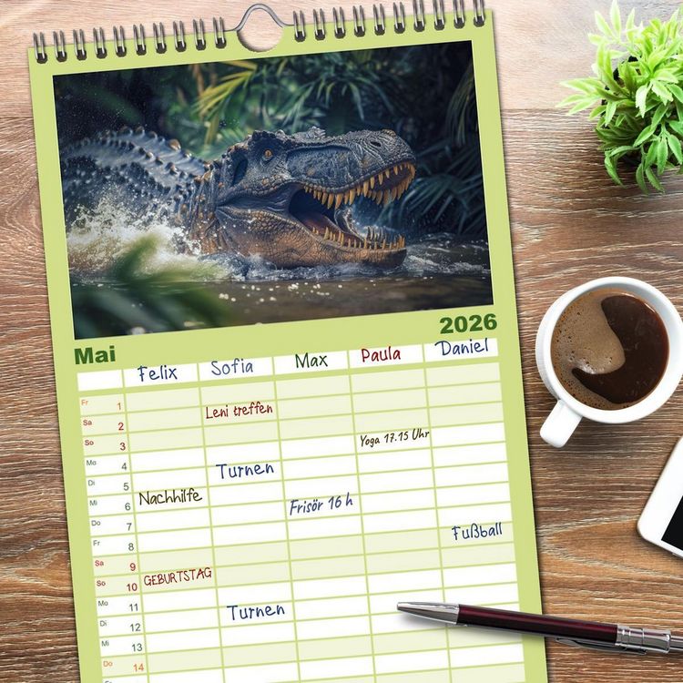 Produktbild: Familienplaner 2026 - Giganten der Urzeit mit 5 Spalten (Wandkalender, 21 x 45 cm) CALVENDO