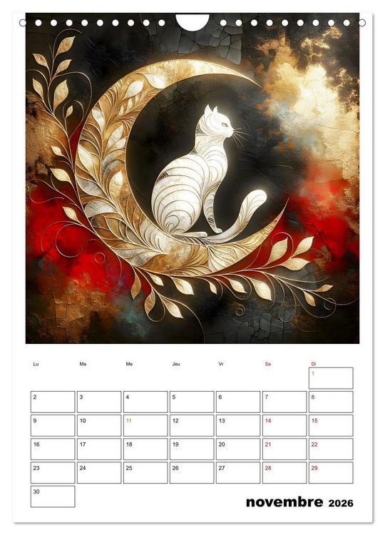 Produktbild: Les chats - Pattes de velours au clair de lune (Calendrier mural 2026 DIN A4 horizontal), CALVENDO calendrier mensuel