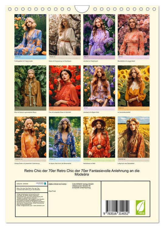 Produktbild: Retro Chic der 70er Retro Chic der 70er Fantasievolle Anlehnung an die Mode&auml;ra (Wandkalender 2026 DIN A4 hoch), CALVENDO Monatskalender