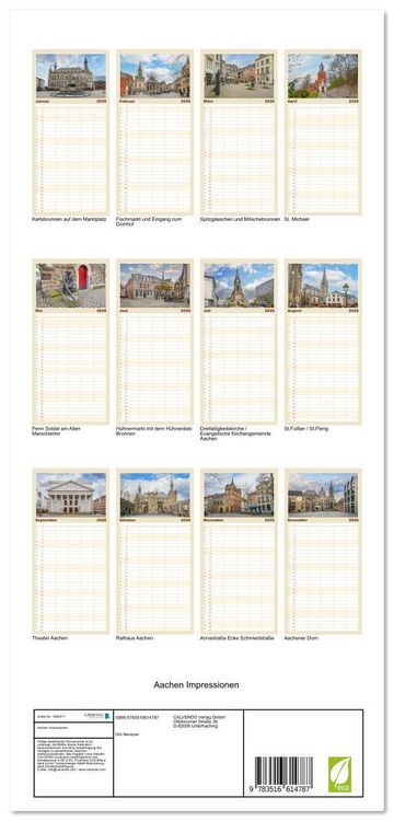 Produktbild: Familienplaner 2026 - Aachen Impressionen mit 5 Spalten (Wandkalender, 21 x 45 cm) CALVENDO