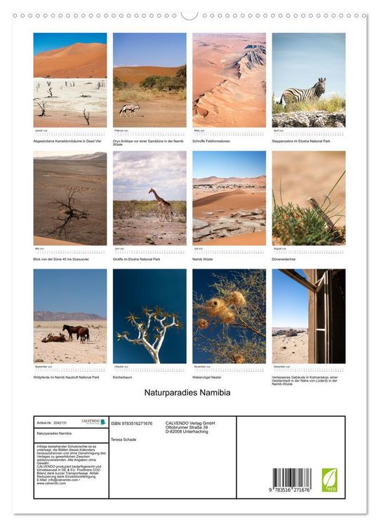 Produktbild: Naturparadies Namibia (hochwertiger Premium Wandkalender 2026 DIN A2 hoch), Kunstdruck in Hochglanz