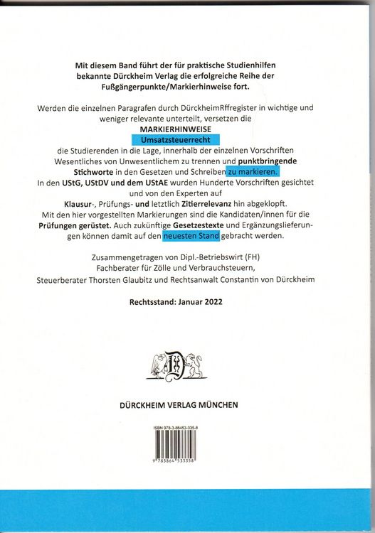 Produktbild: UMSATZSTEUERRECHT D&uuml;rckheim-Markierhinweise/Fu&szlig;g&auml;ngerpunkte f&uuml;r das Steuerberaterexamen