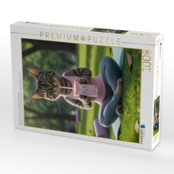 Produktbild: CALVENDO Puzzle Yoga-Katze mit Smoothie - witziges Katzenbild f&uuml;r Sportfans | 1000 Teile Lege-Gr&ouml;&szlig;e 64x48cm Foto-Puzzle f&uuml;r gl&uuml;ckliche Stunden