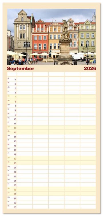 Produktbild: Familienplaner 2026 - Posen - Traumhaftes Reiseziel in Polen mit 5 Spalten (Wandkalender, 21 x 45 cm) CALVENDO