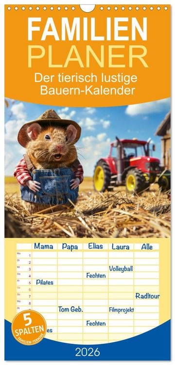 Produktbild: Familienplaner 2026 - Der tierisch lustige Bauern-Kalender mit 5 Spalten (Wandkalender, 21 x 45 cm) CALVENDO