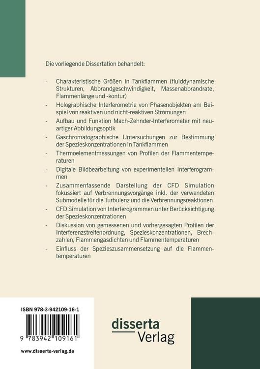 Produktbild: CFD Simulation zur Vorhersage von Interferogrammen, Temperaturen und Spezieskonzentrationen in einer Hexanflamme