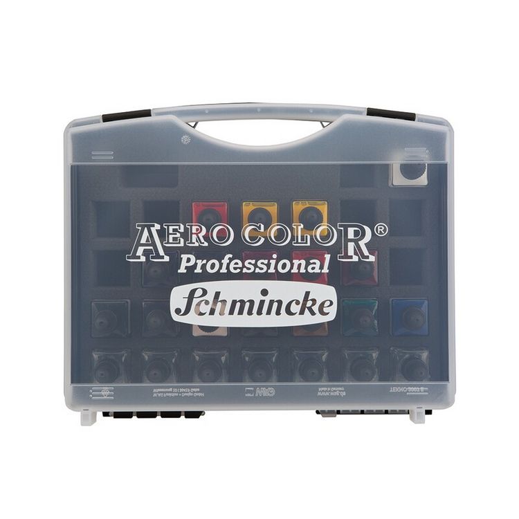 Produktbild: Schmincke Aero Color Professional, Acrylfarbe, Airbrushfarbe, Kunststoff-Koffer, 16 x 28 ml + 7 Leerflaschen