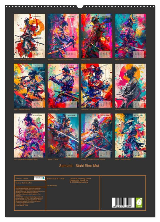 Produktbild: Samurai - Stahl Ehre Mut (hochwertiger Premium Wandkalender 2027 DIN A2 hoch), Kunstdruck in Hochglanz