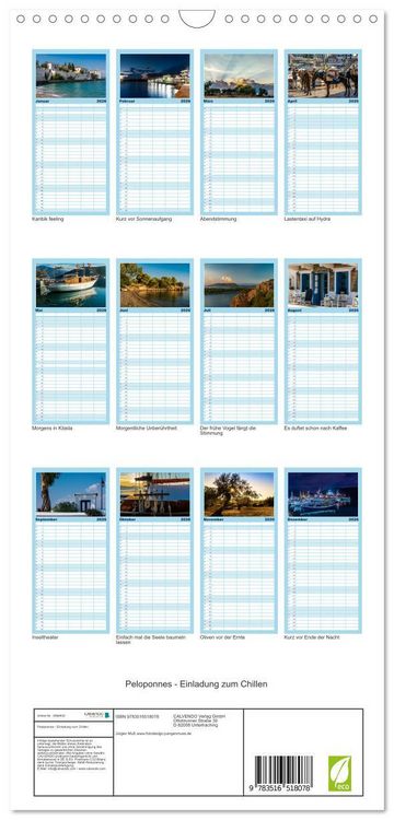 Produktbild: Familienplaner 2026 - Peloponnes - Einladung zum Chillen mit 5 Spalten (Wandkalender, 21 x 45 cm) CALVENDO