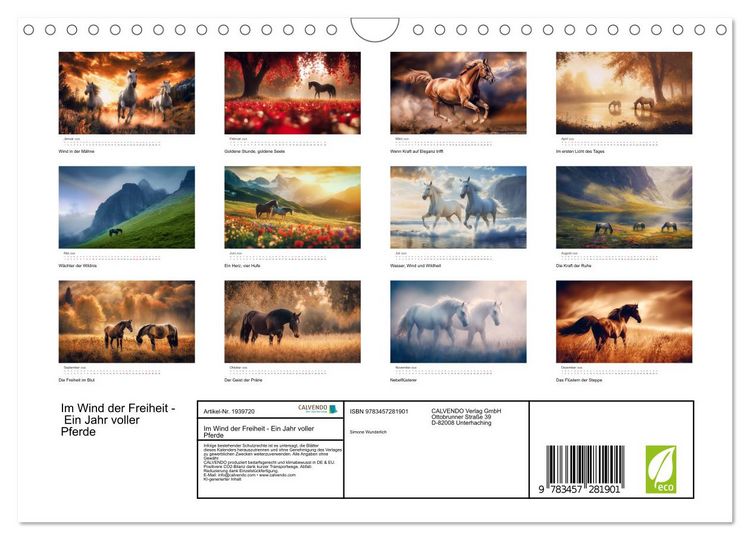 Produktbild: Im Wind der Freiheit - Ein Jahr voller Pferde (Wandkalender 2026 DIN A4 quer), CALVENDO Monatskalender