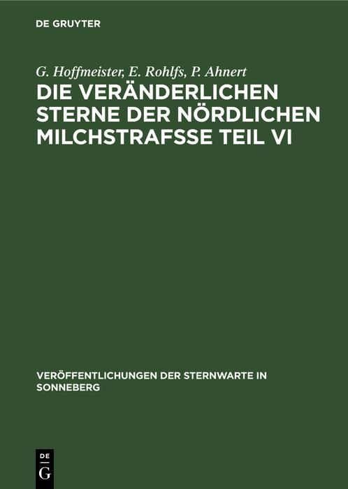 Produktbild: Die ver&auml;nderlichen Sterne der n&ouml;rdlichen Milchstraf&szlig;e Teil VI