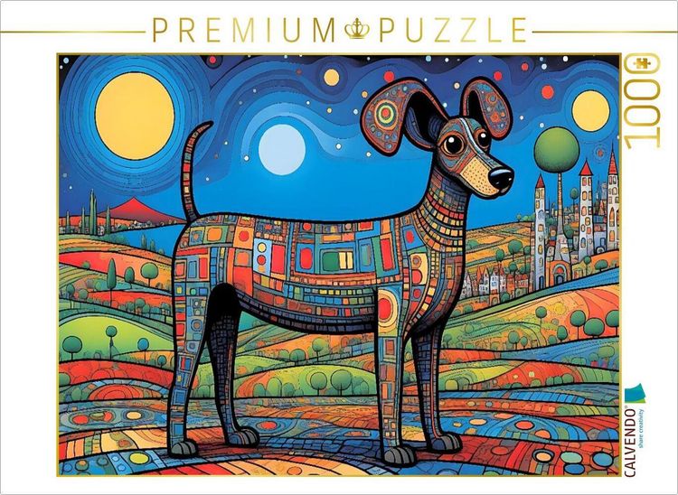 Produktbild: CALVENDO Puzzle Bunter Hund - das perfekte Gl&uuml;ck auf vier Pfoten | 1000 Teile Lege-Gr&ouml;&szlig;e 64x48cm Foto-Puzzle f&uuml;r gl&uuml;ckliche Stunden