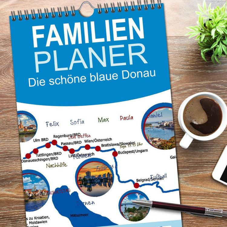Produktbild: Familienplaner 2026 - Die sch&ouml;ne blaue Donau mit 5 Spalten (Wandkalender, 21 x 45 cm) CALVENDO