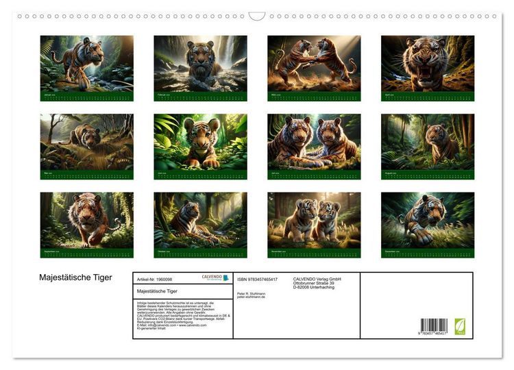 Produktbild: Majest&auml;tische Tiger (Wandkalender 2026 DIN A2 quer), CALVENDO Monatskalender