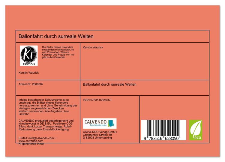 Produktbild: Ballonfahrt durch surreale Welten (Tischkalender 2026 DIN A5 quer), CALVENDO Monatskalender