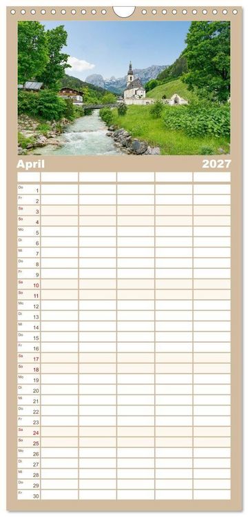 Produktbild: Familienplaner 2027 - Wanderparadies Bayerische Alpen mit 5 Spalten (Wandkalender, 21 x 45 cm) CALVENDO