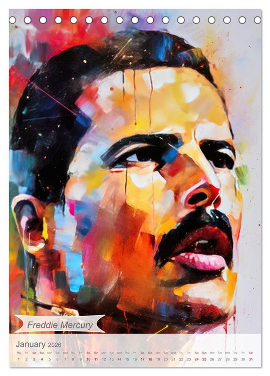 Produktbild: Music legends in magic art (Desk Calendar 2026 DIN A5 portrait), CALVENDO 12 Month DeskCalendar