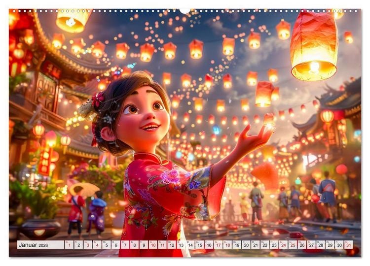 Produktbild: Chinesische Fantasy - Szenen inspiriert von Anime und Tradition (hochwertiger Premium Wandkalender 2026 DIN A2 quer), Kunstdruck in Hochglanz