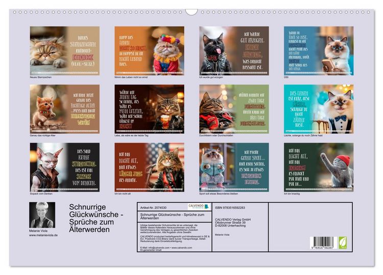 Produktbild: Schnurrige Gl&uuml;ckw&uuml;nsche - Spr&uuml;che zum &Auml;lterwerden (Wandkalender 2026 DIN A2 quer), CALVENDO Monatskalender