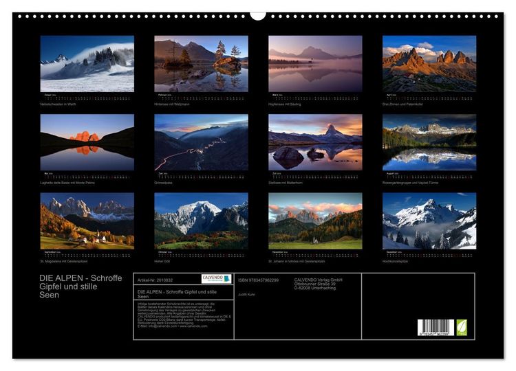 Produktbild: DIE ALPEN - Schroffe Gipfel und stille Seen (Wandkalender 2026 DIN A2 quer), CALVENDO Monatskalender