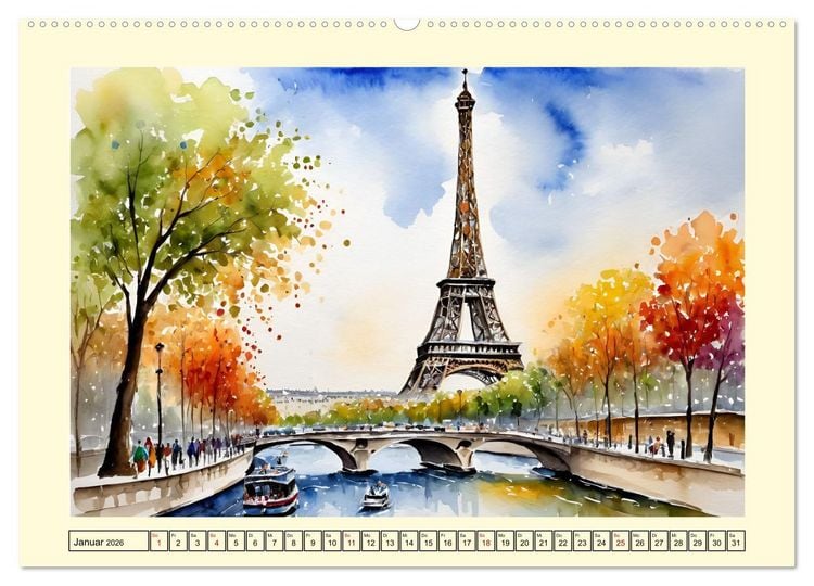 Produktbild: Paris - Stadt der Liebe (hochwertiger Premium Wandkalender 2026 DIN A2 quer), Kunstdruck in Hochglanz