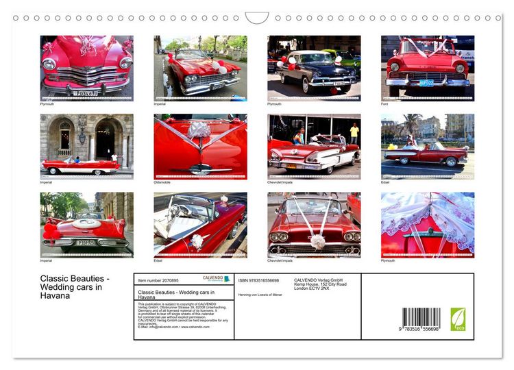 Produktbild: Classic Beauties - Wedding cars in Havana (Wall Calendar 2026 DIN A3 landscape), CALVENDO 12 Month Wall Calendar