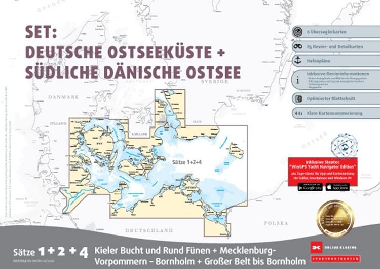 Produktbild: Sportbootkarten Satz 1, 2 und 4 Set: Deutsche Ostseek&uuml;ste und S&uuml;dliche D&auml;nische Ostsee (Ausgabe 2026)