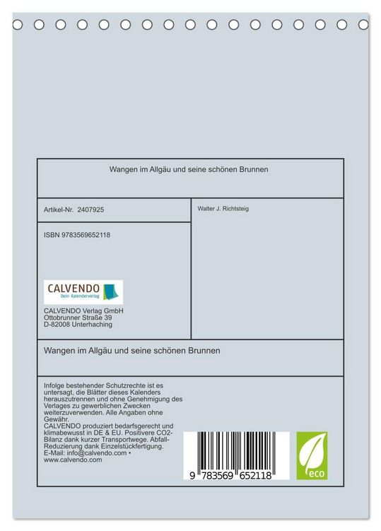 Produktbild: Wangen im Allg&auml;u und seine sch&ouml;nen Brunnen (Tischkalender 2027 DIN A5 hoch), CALVENDO Monatskalender