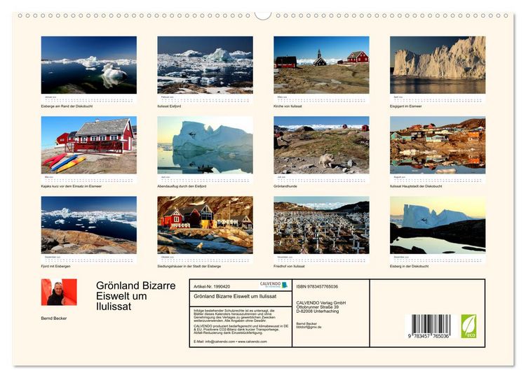 Produktbild: Gr&ouml;nland Bizarre Eiswelt um Ilulissat (hochwertiger Premium Wandkalender 2026 DIN A2 quer), Kunstdruck in Hochglanz