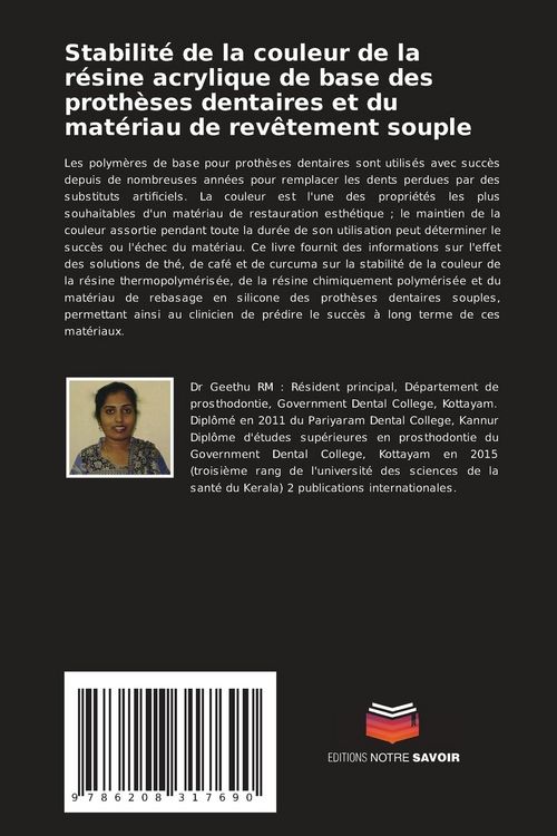 Produktbild: Stabilit&eacute; de la couleur de la r&eacute;sine acrylique de base des proth&egrave;ses dentaires et du mat&eacute;riau de rev&ecirc;tement souple