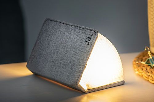 Produktbild: Mini Booklight warm light, grau, Leinenstoff