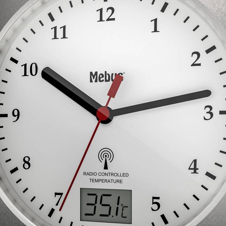 Produktbild: Mebus 41124 Funk Wanduhr 17cm x 60mm Silber Badezimmer-/Feuchtraum geeignet