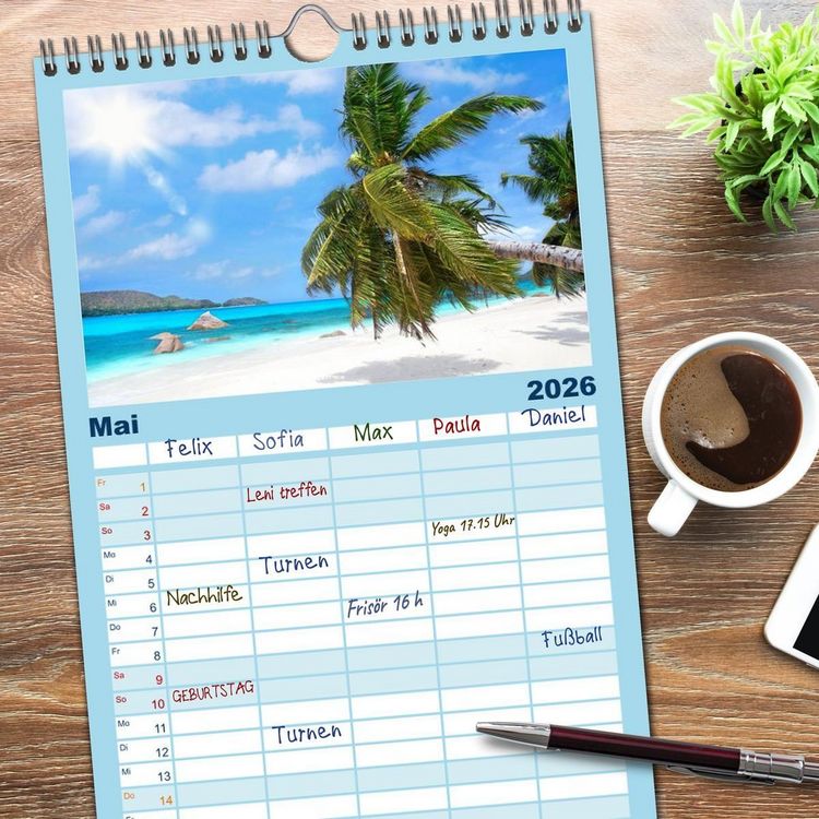 Produktbild: Familienplaner 2026 - Seychellen mit 5 Spalten (Wandkalender, 21 x 45 cm) CALVENDO