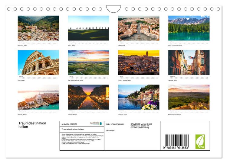 Produktbild: Traumdestination Italien (Wandkalender 2026 DIN A4 quer), CALVENDO Monatskalender