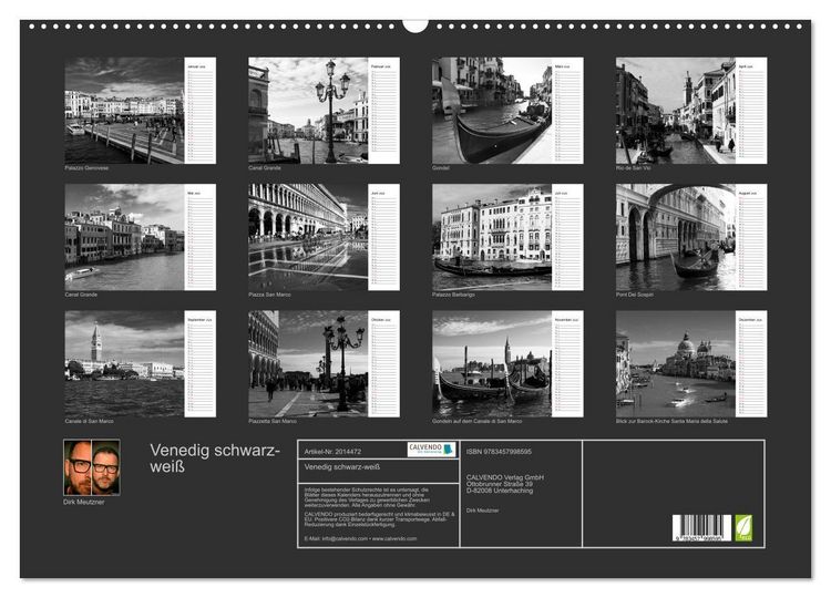 Produktbild: Venedig schwarz-wei&szlig; (Wandkalender 2026 DIN A2 quer), CALVENDO Monatskalender