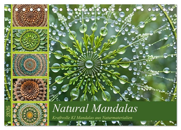 Produktbild: Natural Mandalas - Kraftvolle KI Mandalas aus Naturmaterialien (Tischkalender 2026 DIN A5 quer), CALVENDO Monatskalender