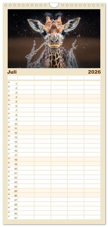 Produktbild: Familienplaner 2026 - Tierkinder beim Baden mit 5 Spalten (Wandkalender, 21 x 45 cm) CALVENDO