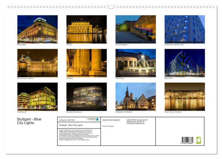 Produktbild: Stuttgart - Blue City Lights (Wandkalender 2026 DIN A2 quer), CALVENDO Monatskalender
