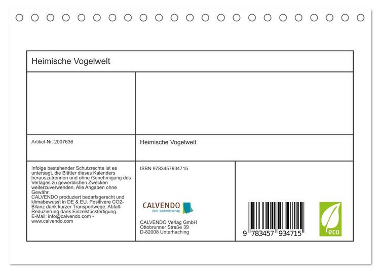 Produktbild: Heimische Vogelwelt (Tischkalender 2026 DIN A5 quer), CALVENDO Monatskalender