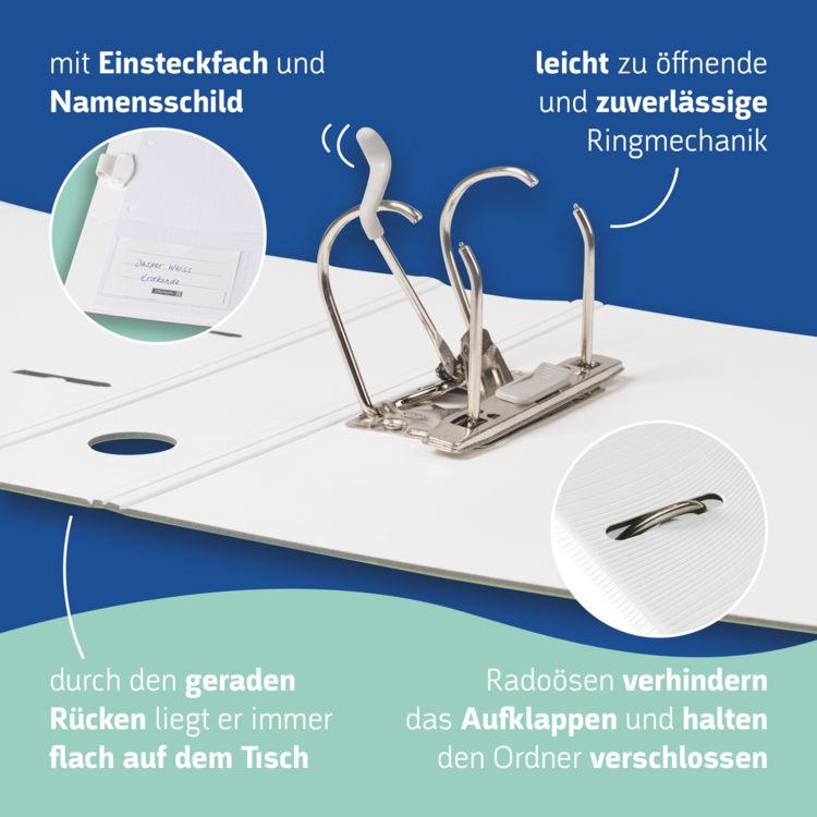 Produktbild: Brunnen Ordner &bdquo;WAVE&ldquo; &brvbar; A4, 70 mm, Hebelmechanik mit gummiertem Griff, wei&szlig;