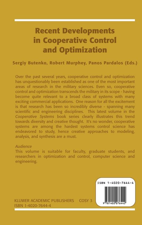 Produktbild: Recent Developments in Cooperative Control and Optimization