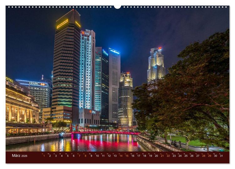 Produktbild: Nachtansichten Singapur City (hochwertiger Premium Wandkalender 2026 DIN A2 quer), Kunstdruck in Hochglanz