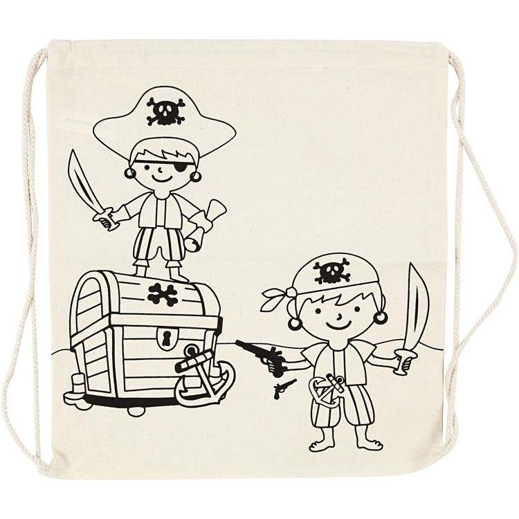 Produktbild: Creativ Company Kordelzug-Beutel, Piraten, Gr&ouml;&szlig;e 37x41 cm, 110 g, Hellnatur, 1 Stk
