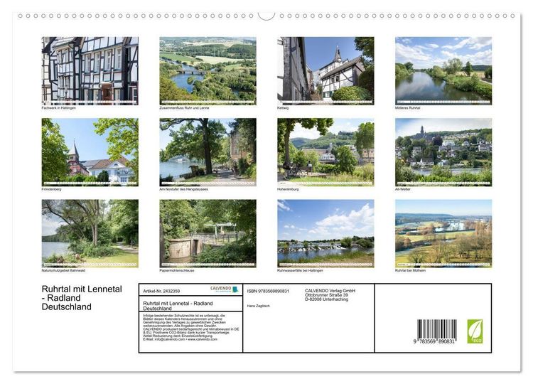 Produktbild: Ruhrtal mit Lennetal - Radland Deutschland (hochwertiger Premium Wandkalender 2027 DIN A2 quer), Kunstdruck in Hochglanz