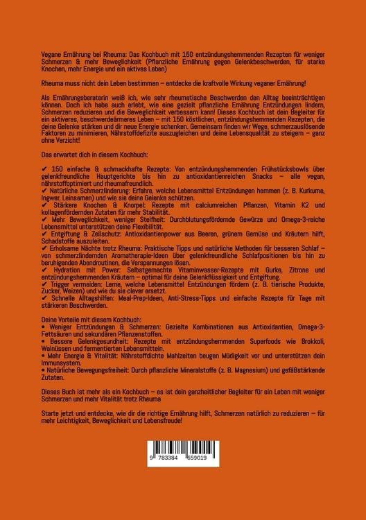 Produktbild: Vegane Ern&auml;hrung bei Rheuma: Das Kochbuch mit 150 entz&uuml;ndungshemmenden Rezepten f&uuml;r weniger Schmerzen & mehr Beweglichkeit
