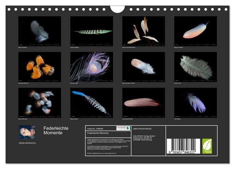 Produktbild: Federleichte Momente (Wandkalender 2026 DIN A4 quer), CALVENDO Monatskalender